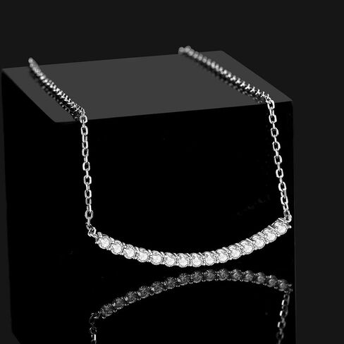 JewelryPalace Round Cut Moissanite Bar Collar Pendant Necklace for Women, 14K White Yellow Rose Gold Plated 925 Sterling Silver Necklaces for Her, Simulated Diamond 18 Inches Chain VVS D-F in Saudi Arabia