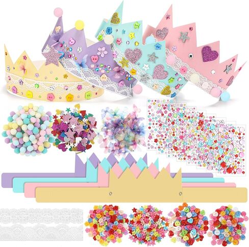Affrolling 794 Pcs Paper Crowns DIY Princess Hats Birthday Party Crowns DIY Making Craft Kit to Decorate with Lace Gems Butterfly Button Stickers Poms for Women Ladies Nights Event Bridal Shower Party in Saudi Arabia