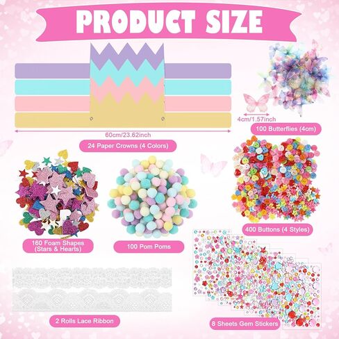 Affrolling 794 Pcs Paper Crowns DIY Princess Hats Birthday Party Crowns DIY Making Craft Kit to Decorate with Lace Gems Butterfly Button Stickers Poms for Women Ladies Nights Event Bridal Shower Party in Saudi Arabia