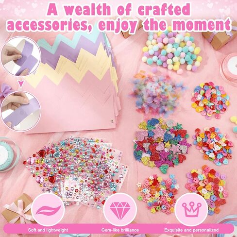 Affrolling 794 Pcs Paper Crowns DIY Princess Hats Birthday Party Crowns DIY Making Craft Kit to Decorate with Lace Gems Butterfly Button Stickers Poms for Women Ladies Nights Event Bridal Shower Party in Saudi Arabia