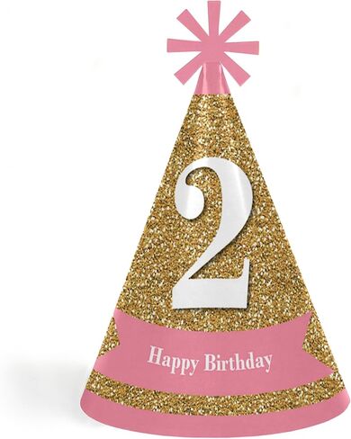 Big Dot of Happiness فتاة عيد الميلاد الثاني - متعة كبيرة - قبعات مخروطية لحفلات عيد الميلاد الثاني السعيد للأطفال والكبار - مجموعة من 8 قطع (الحجم القياسي) in Kuwait