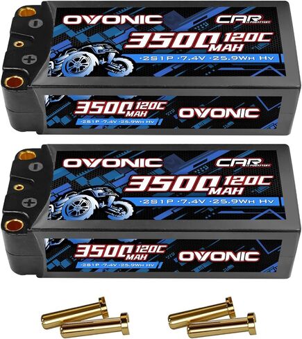 OVONIC 2S HardCase Lipo Battery 7.4V 3500mAh 120C with 5.0 Bullet Dean-Style T Connector for RC Car Truck Vehicles Boat Drone Airplane Quadcopter Helicopter FPV Racing Hobby Models 2 Batteries in Kuwait
