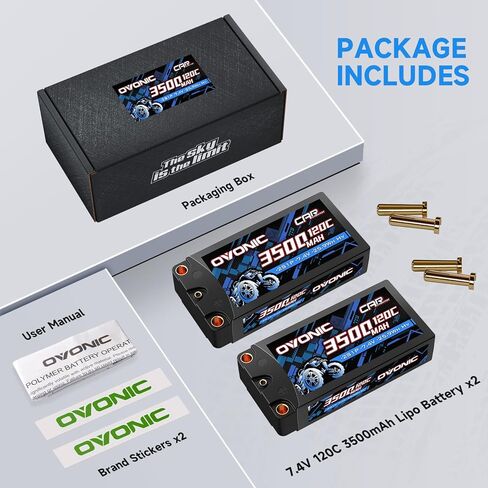 OVONIC 2S HardCase Lipo Battery 7.4V 3500mAh 120C with 5.0 Bullet Dean-Style T Connector for RC Car Truck Vehicles Boat Drone Airplane Quadcopter Helicopter FPV Racing Hobby Models 2 Batteries in Kuwait