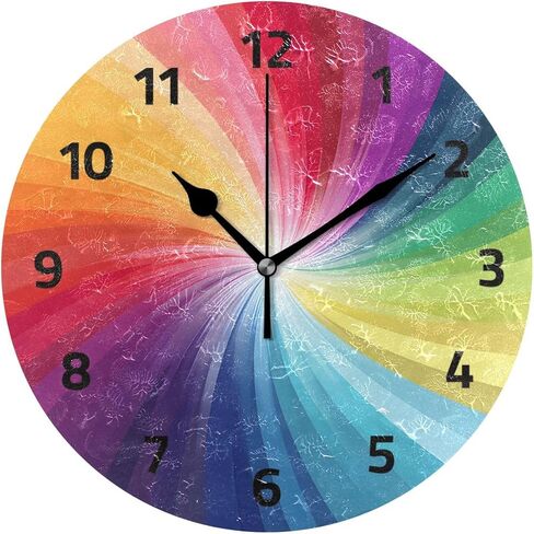 Wall Clocks Decorative Bedroom Silent Kitchen Living Room Desktop Modern Multicolor Colorful Rainbow Tabletop Shelf Clocks Round Battery Operated 10 Inch Non-Ticking in Saudi Arabia