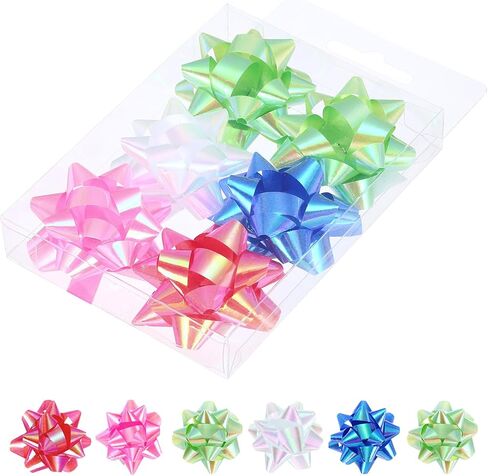 PATIKIL 2" Mini Star Gift Bows, 6Pcs Small Christmas Metallic Gift Wrapping Self-Adhesive Bows for Holiday Weddings Birthday Party, Iridescent Film Mixed Color in Kuwait
