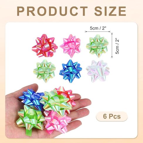 PATIKIL 2" Mini Star Gift Bows, 6Pcs Small Christmas Metallic Gift Wrapping Self-Adhesive Bows for Holiday Weddings Birthday Party, Iridescent Film Mixed Color in Kuwait