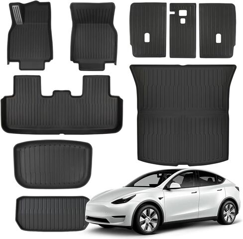الحصير TPE مناسب لـ Tesla Model Y Juniper 2025 2026 جميع الأحوال الجوية البضائع بطانة البضائع الجذع والأمام الخلفي البضائع حصيرة مجموعة كاملة in Kuwait