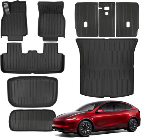 الحصير TPE مناسب لـ Tesla Model Y Juniper 2025 2026 جميع الأحوال الجوية البضائع بطانة البضائع الجذع والأمام الخلفي البضائع حصيرة مجموعة كاملة in Kuwait