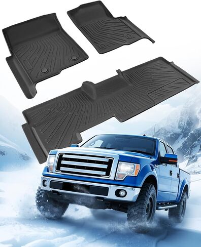 DiffCar® for Ford F150 Floor Mats 2009-2014 SuperCab/Extended Cab (Not for SuperCrew Cab) All Weather TPE Car Accessories for F-150 Automotive Floor Mats for Pickup Truck, Black Rubber Car Liners 3PCS in Kuwait