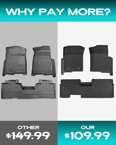 DiffCar® for Ford F150 Floor Mats 2009-2014 SuperCab/Extended Cab (Not for SuperCrew Cab) All Weather TPE Car Accessories for F-150 Automotive Floor Mats for Pickup Truck, Black Rubber Car Liners 3PCS in Kuwait