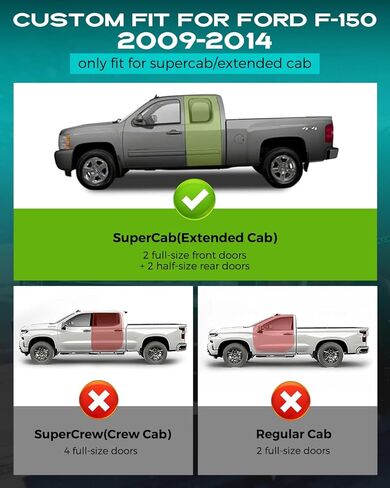DiffCar® for Ford F150 Floor Mats 2009-2014 SuperCab/Extended Cab (Not for SuperCrew Cab) All Weather TPE Car Accessories for F-150 Automotive Floor Mats for Pickup Truck, Black Rubber Car Liners 3PCS in Kuwait