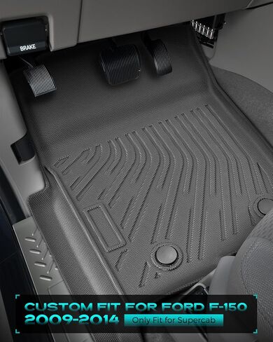 DiffCar® for Ford F150 Floor Mats 2009-2014 SuperCab/Extended Cab (Not for SuperCrew Cab) All Weather TPE Car Accessories for F-150 Automotive Floor Mats for Pickup Truck, Black Rubber Car Liners 3PCS in Kuwait