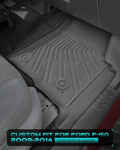DiffCar® for Ford F150 Floor Mats 2009-2014 SuperCab/Extended Cab (Not for SuperCrew Cab) All Weather TPE Car Accessories for F-150 Automotive Floor Mats for Pickup Truck, Black Rubber Car Liners 3PCS in Kuwait