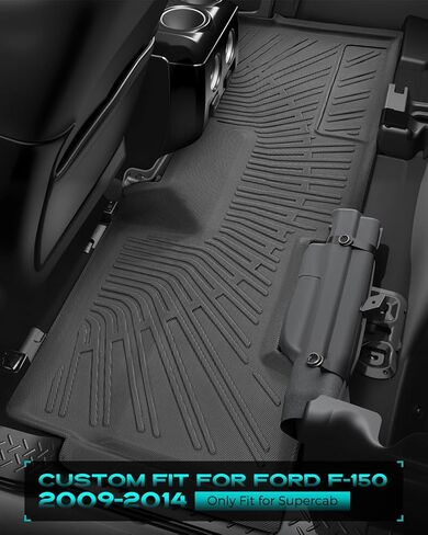 DiffCar® for Ford F150 Floor Mats 2009-2014 SuperCab/Extended Cab (Not for SuperCrew Cab) All Weather TPE Car Accessories for F-150 Automotive Floor Mats for Pickup Truck, Black Rubber Car Liners 3PCS in Kuwait