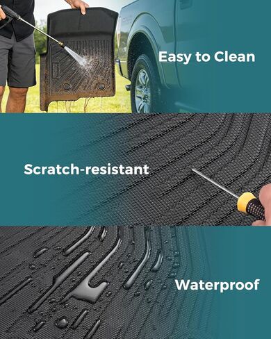 DiffCar® for Ford F150 Floor Mats 2009-2014 SuperCab/Extended Cab (Not for SuperCrew Cab) All Weather TPE Car Accessories for F-150 Automotive Floor Mats for Pickup Truck, Black Rubber Car Liners 3PCS in Kuwait