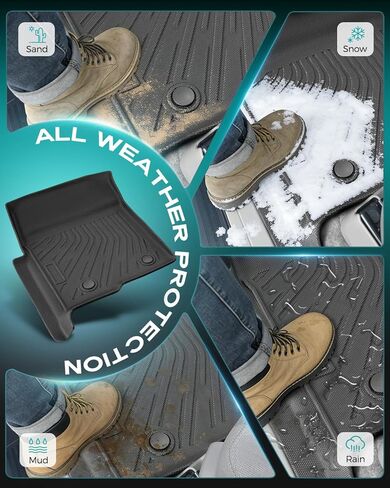 DiffCar® for Ford F150 Floor Mats 2009-2014 SuperCab/Extended Cab (Not for SuperCrew Cab) All Weather TPE Car Accessories for F-150 Automotive Floor Mats for Pickup Truck, Black Rubber Car Liners 3PCS in Kuwait