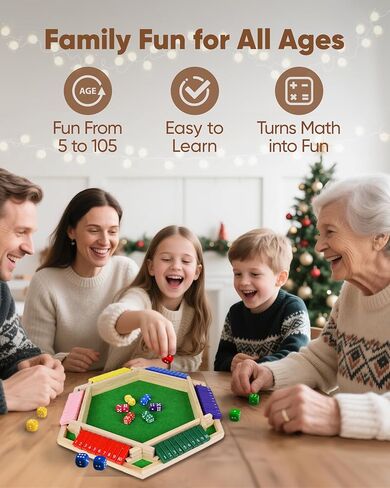 Original Classic 2-6 Player Shut The Box Game, Math Dice Board Game for Family Night Classroom Travel, Wooden Classic Table for Group Kid Adult Senior Camp Party Bar Easy Quick and Fun in Kuwait