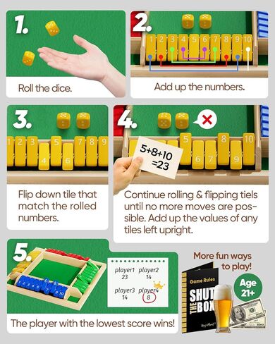 Original Classic 2-6 Player Shut The Box Game, Math Dice Board Game for Family Night Classroom Travel, Wooden Classic Table for Group Kid Adult Senior Camp Party Bar Easy Quick and Fun in Kuwait
