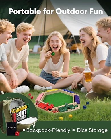 Original Classic 2-6 Player Shut The Box Game, Math Dice Board Game for Family Night Classroom Travel, Wooden Classic Table for Group Kid Adult Senior Camp Party Bar Easy Quick and Fun in Kuwait