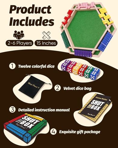 Original Classic 2-6 Player Shut The Box Game, Math Dice Board Game for Family Night Classroom Travel, Wooden Classic Table for Group Kid Adult Senior Camp Party Bar Easy Quick and Fun in Kuwait