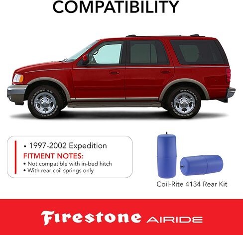 Firestone Airide 4134 Coil-Rite Rear Air Springs Kit fits 1997-2002 Expedition with Rear Coil Springs Only | 5-35 PSI | No Drill Installation | Load Capacity of 1,000 Pounds in Saudi Arabia