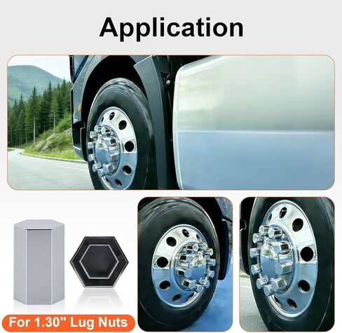 33mm x 3 1/2" Lug Nut Cover ABS Chrome Plastic Rhomboid Nut Cover, Push-On fit Hub Piloted Wheels, Complete Axle Cover Kits, Lug Nut Covers for Semi Trucks Trailers, 20 Pack in Saudi Arabia