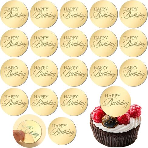 20pcs Gold Happy Birthday Cupcake Toppers Mirror Acrylic Happy Birthday Cake Toppers Decoration Circle Round Engraved Cake Picks For Birthdays Anniversary Party Decorations in Saudi Arabia
