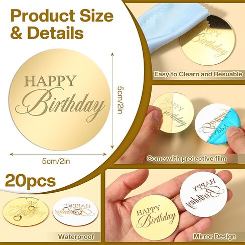 20pcs Gold Happy Birthday Cupcake Toppers Mirror Acrylic Happy Birthday Cake Toppers Decoration Circle Round Engraved Cake Picks For Birthdays Anniversary Party Decorations in Saudi Arabia