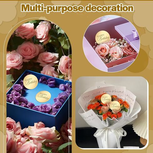 20pcs Gold Happy Birthday Cupcake Toppers Mirror Acrylic Happy Birthday Cake Toppers Decoration Circle Round Engraved Cake Picks For Birthdays Anniversary Party Decorations in Saudi Arabia