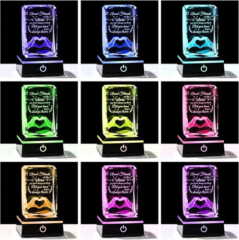 enjinkail Bestfriend هدايا فريدة للنساء عيد ميلاد كريستال تذكار مع قاعدة LED ملونة، لوحة صداقة منقوشة ثلاثية الأبعاد هدايا Bestie للتخرج عيد الحب عيد الميلاد عيد الأم in Kuwait