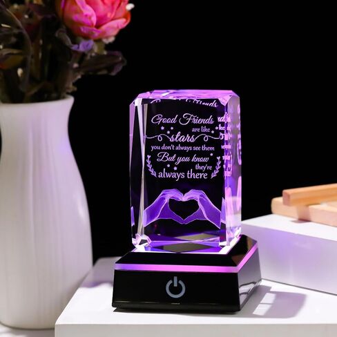 enjinkail Bestfriend هدايا فريدة للنساء عيد ميلاد كريستال تذكار مع قاعدة LED ملونة، لوحة صداقة منقوشة ثلاثية الأبعاد هدايا Bestie للتخرج عيد الحب عيد الميلاد عيد الأم in Kuwait
