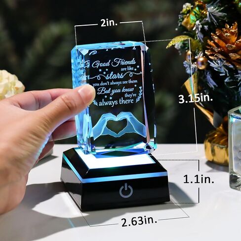enjinkail Bestfriend هدايا فريدة للنساء عيد ميلاد كريستال تذكار مع قاعدة LED ملونة، لوحة صداقة منقوشة ثلاثية الأبعاد هدايا Bestie للتخرج عيد الحب عيد الميلاد عيد الأم in Kuwait