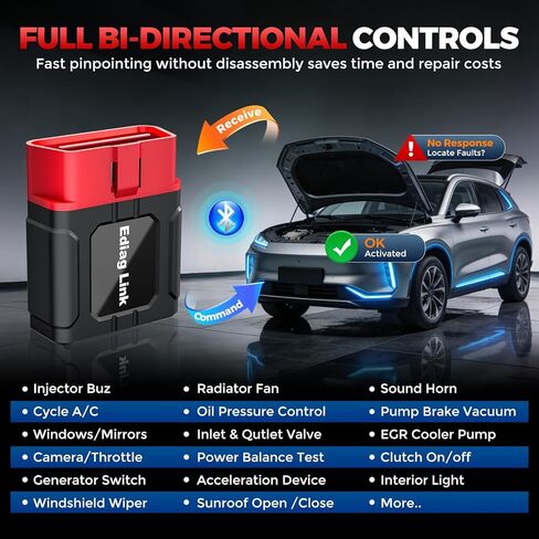 KINGBOLEN Ediag Link OBD2 Scanner Bluetooth,All System Bidirectional Scan Tool for iOS & Android,10+ Hot Reset Functions, Code Reader for Cars and Trucks,CANFD Protocol,FCA AutoAuth,1 Year Free Update in Kuwait
