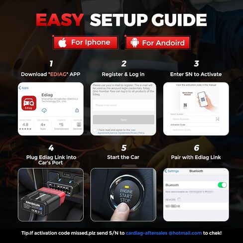 KINGBOLEN Ediag Link OBD2 Scanner Bluetooth,All System Bidirectional Scan Tool for iOS & Android,10+ Hot Reset Functions, Code Reader for Cars and Trucks,CANFD Protocol,FCA AutoAuth,1 Year Free Update in Kuwait