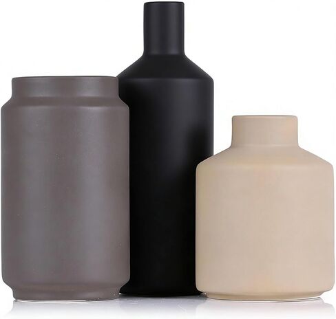 Ceramic Vase Set of 3 - Modern Neutral Vases Home Decor, Minimalism Decorative Vases, Boho Decor Small Flower Vase for Shelf, Dining Table Entryway Mantel Centerpiece Bookshelf Living Room Bathroom in Saudi Arabia