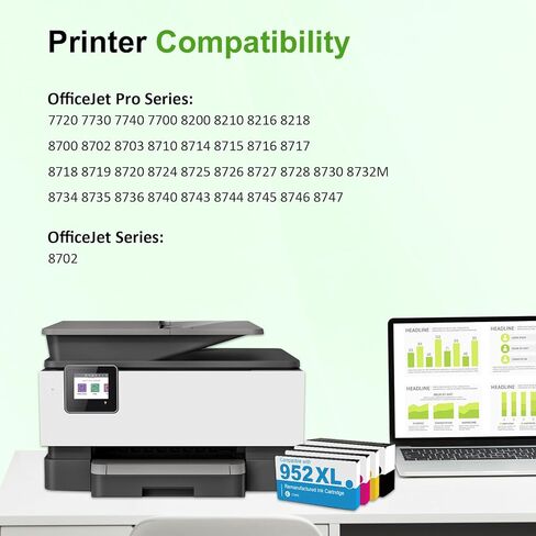 952XL 952 8710 Ink Cartridges Combo Pack for HP Printers 952 XL for HP OfficeJet Pro 8710 7740 8720 8715 8715 8725 8730 8702 8732M 8736 8743 Printer 4 Pack (Black Cyan Magenta Yellow) in Kuwait