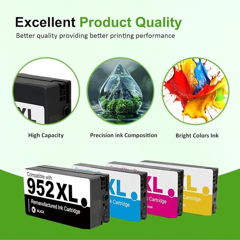 952XL 952 8710 Ink Cartridges Combo Pack for HP Printers 952 XL for HP OfficeJet Pro 8710 7740 8720 8715 8715 8725 8730 8702 8732M 8736 8743 Printer 4 Pack (Black Cyan Magenta Yellow) in Kuwait