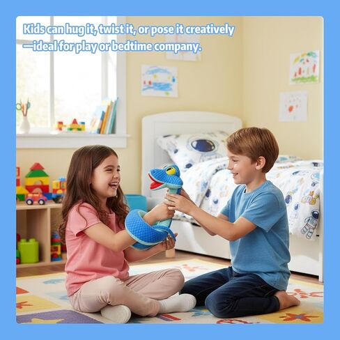 41-Inch Poseable Blue Snake Plush, Bendable Cartoon Stuffed Snake, Soft Plush Body for Room Decor, Fan Collection & Animal Lovers in Kuwait