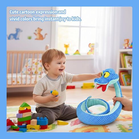 41-Inch Poseable Blue Snake Plush, Bendable Cartoon Stuffed Snake, Soft Plush Body for Room Decor, Fan Collection & Animal Lovers in Kuwait