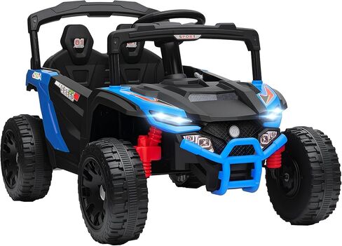 Qaba 12V Kids Ride On Car Truck, Battery Powered Electric UTV Vehicle with Rear Suspension, Remote Control, LED Lights, Music, Horn, Speed Up to 3.1 mph, for 3-5 Years Boys Girls, Blue in Kuwait