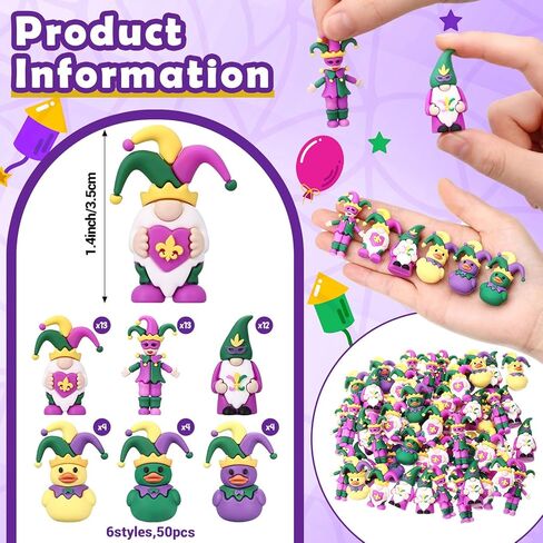 25 قطعة من Halloscume 25 قطعة من تماثيل Mardi Gras Mini Gnomes ديكورات تماثيل مطاطية صغيرة تماثيل صغيرة من الذهب الأرجواني والأخضر والذهبي للبالغين من Mardi Gras Carnival Party Favors Decor in Saudi Arabia