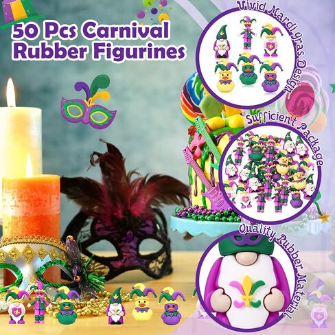 25 قطعة من Halloscume 25 قطعة من تماثيل Mardi Gras Mini Gnomes ديكورات تماثيل مطاطية صغيرة تماثيل صغيرة من الذهب الأرجواني والأخضر والذهبي للبالغين من Mardi Gras Carnival Party Favors Decor in Saudi Arabia