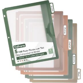 Binder Divider with Tabs One Full Pocke Dividers 5 Tab for 3 Ring Binder, Clear View Binder Dividers for Letter Size 8.5 x 11' Index Dividers for Office, Home, School Morandi (5TAB-1SET Dividers) in Saudi Arabia