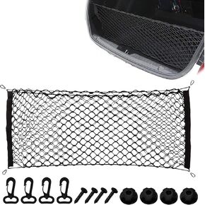 Car Cargo Nets Trunk Organizer, Adjustable Elastic Storage Mesh Double Layer with Hooks, Rear Cargo Net Accessories for Cars Trucks SUVs, Stretchable Heavy Duty Vehicle Organizer 39.4 x 15.7 Inch in Saudi Arabia
