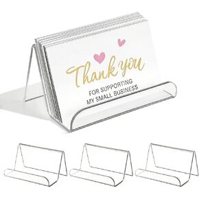 Styquenzer 3 PCS Business Card Holder, Clear Plastic Business Cards Holders Baseball Card Display Stand Pamphlet Holder Display Stand Desk Accessories for Exhibition, Office, Capacity: 50 Cards in Kuwait