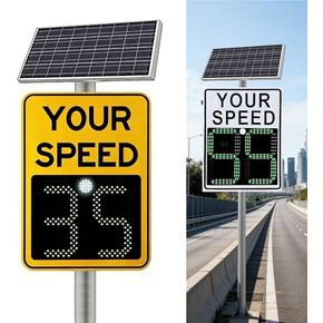 Solar LED Speed Limit Sign 24"x35" - High Brightness Reflective Traffic Warning Display, Weatherproof Aluminum Alloy, Complete Accessories for Enhanced Road Safety in Kuwait