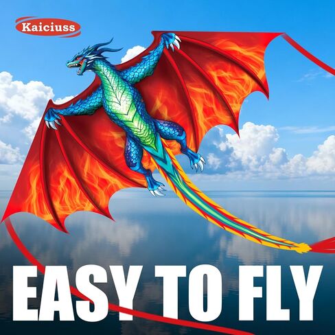 Dragon Kite for Kids & Adults, Easy to Fly for Beginners, 300ft Kite String Included, Perfect for Beach Trips in Saudi Arabia