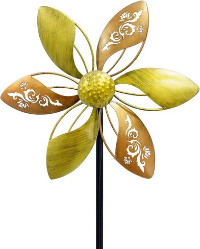 2 Pack 37" Metal Wind Spinners for Yard & Garden, 10" Kinetic Outdoor Garden Spinners, Rust-Resistant Decorative Yard Art (Gold Ornate Laser-Cut Floral) in Saudi Arabia