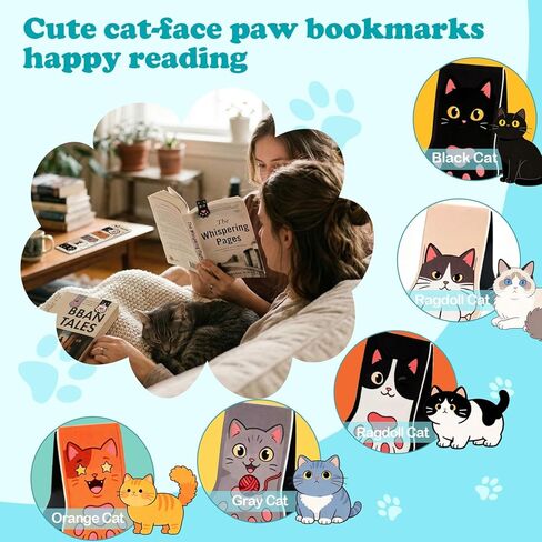 10PCS Kawaii Cat Paw Magnetic Bookmarks with, Adorable Cat Face Page Holders, Funny Reading Accessories for Teachers Book Lovers Office Gifts，Unique Gifts for Women(Mixed Colors) in Saudi Arabia