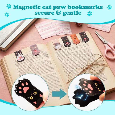 10PCS Kawaii Cat Paw Magnetic Bookmarks with, Adorable Cat Face Page Holders, Funny Reading Accessories for Teachers Book Lovers Office Gifts，Unique Gifts for Women(Mixed Colors) in Saudi Arabia
